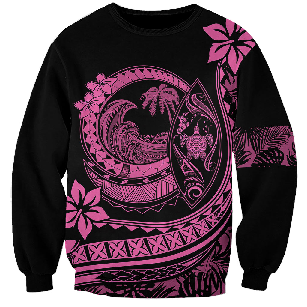 Polynesian Plumeria Sweatshirt Ride The Waves - Pink LT7 Unisex Pink - Polynesian Pride