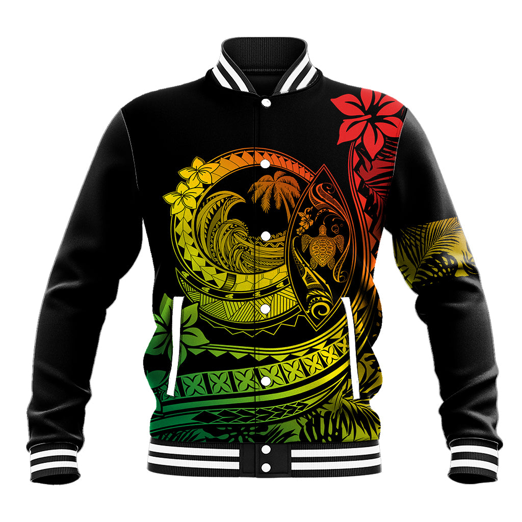 Polynesian Plumeria Baseball Jacket Ride The Waves - Reggae LT7 Unisex Reggae - Polynesian Pride