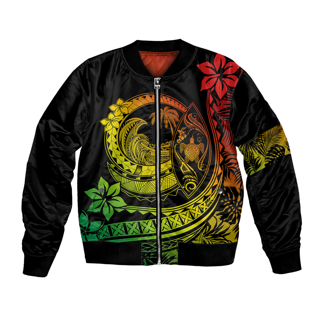 Polynesian Plumeria Bomber Jacket Ride The Waves - Reggae LT7 Unisex Reggae - Polynesian Pride