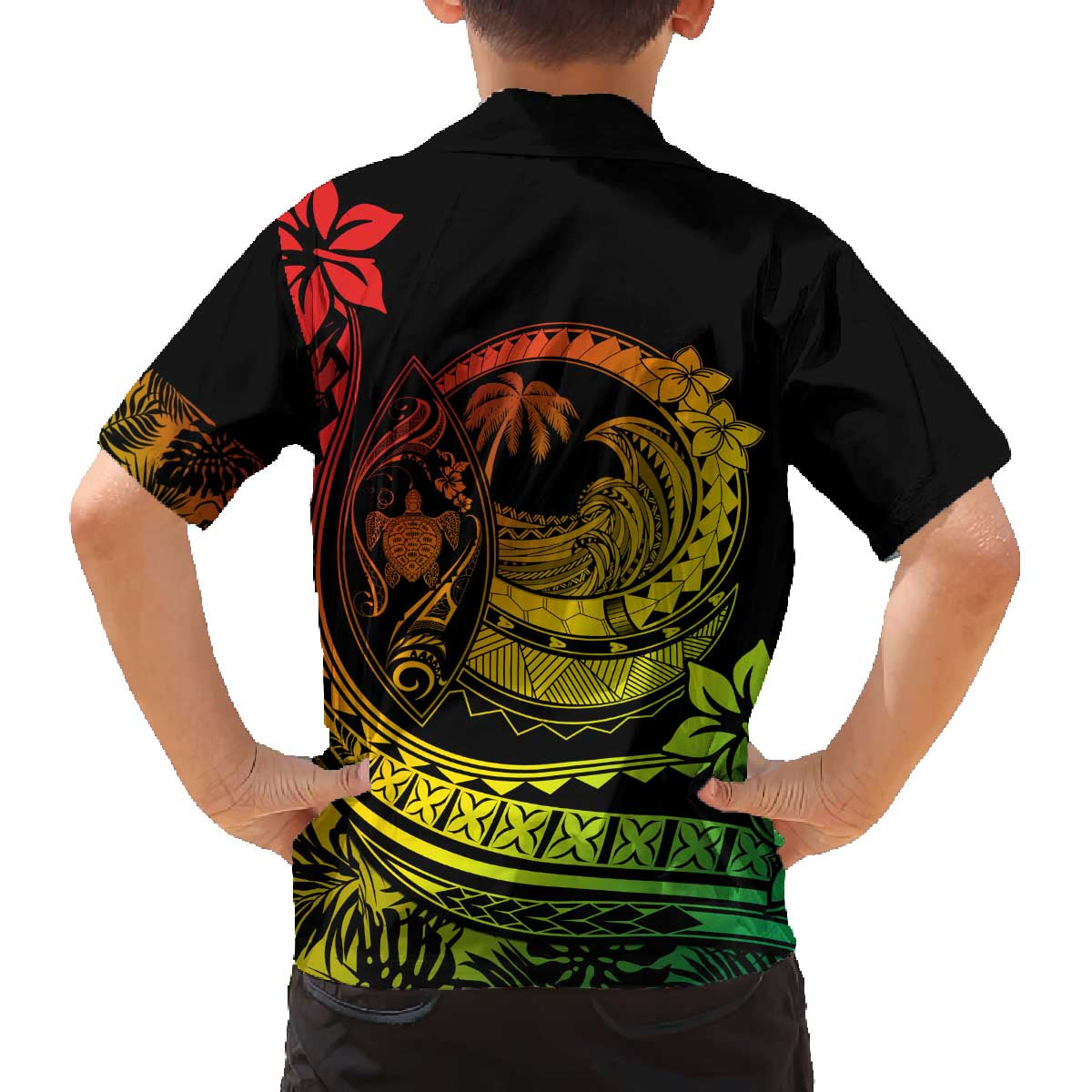Hawaii Family Matching Outfits Polynesian Plumeria Off Shoulder Long Sleeve Dress And Shirt Family Set Clothes Ride The Waves - Reggae LT7