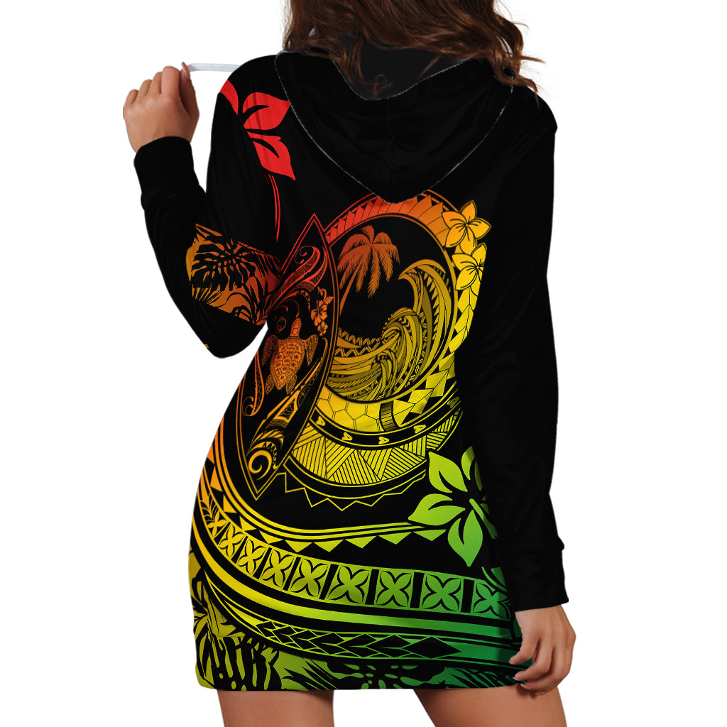 Polynesian Plumeria Hoodie Dress Ride The Waves - Reggae LT7 - Polynesian Pride