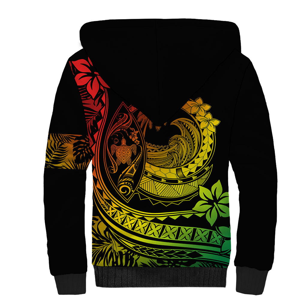 Polynesian Plumeria Sherpa Hoodie Ride The Waves - Reggae LT7 - Polynesian Pride