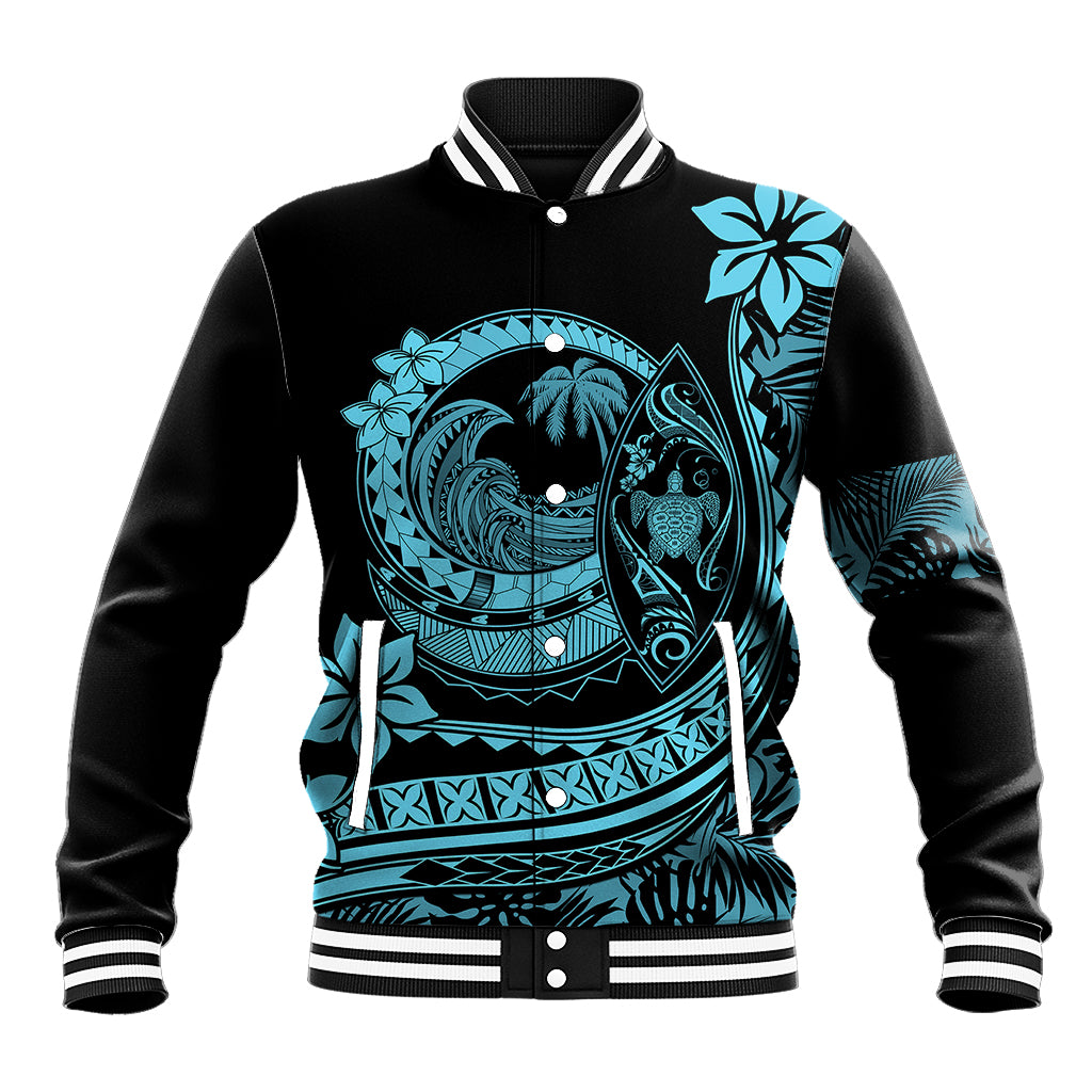 Polynesian Plumeria Baseball Jacket Ride The Waves - Turquoise LT7 Unisex Turquoise - Polynesian Pride