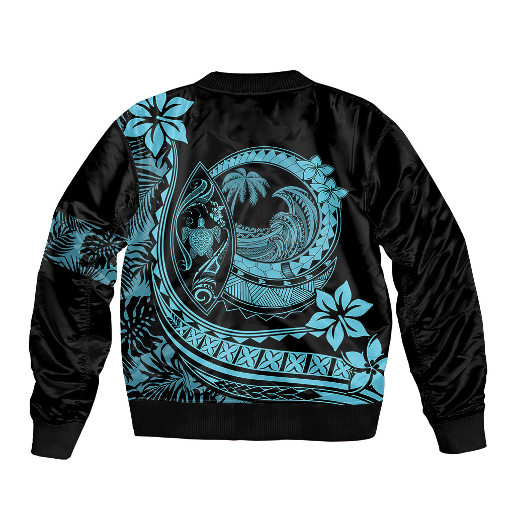 Polynesian Plumeria Bomber Jacket Ride The Waves - Turquoise LT7 - Polynesian Pride