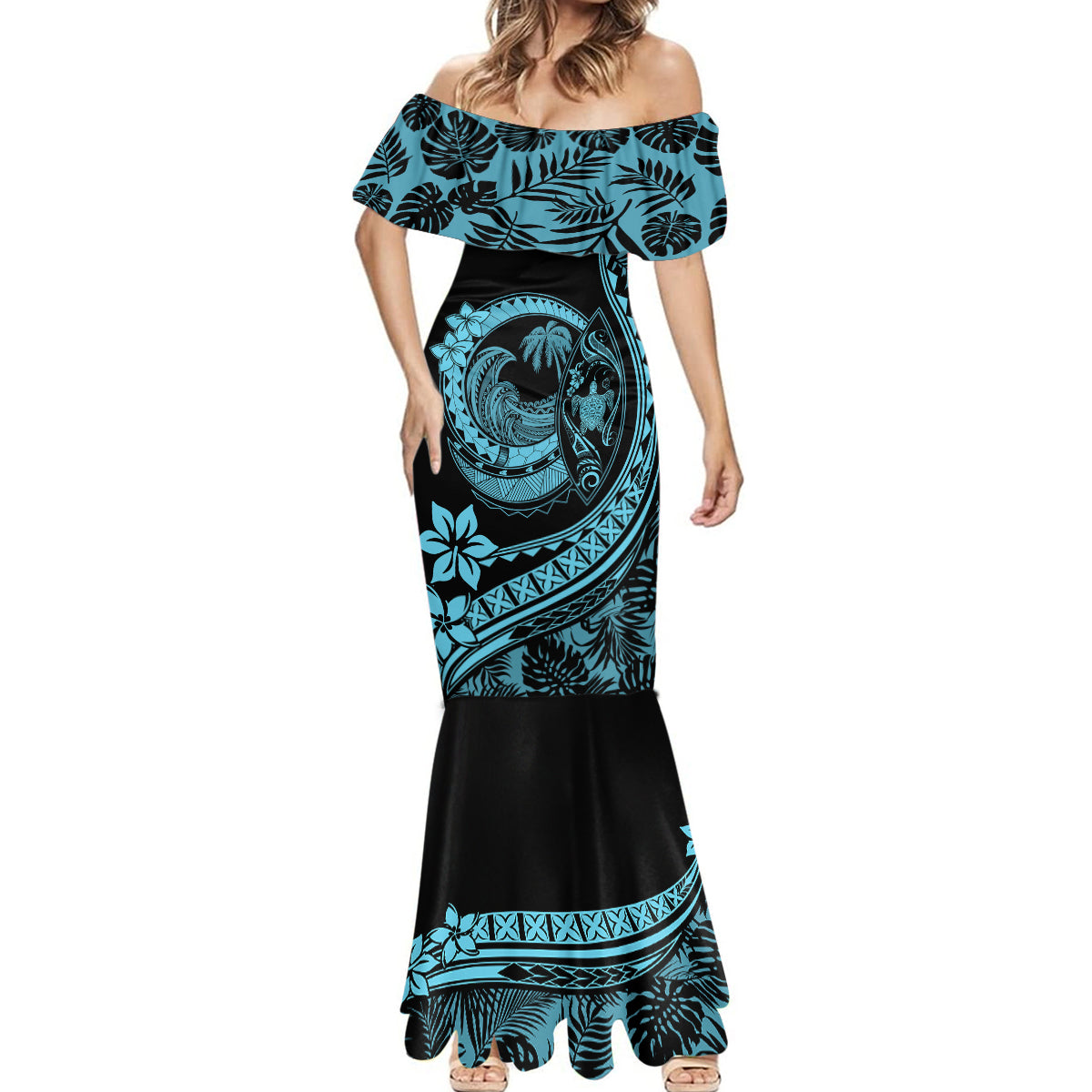 Polynesian Plumeria Mermaid Dress Ride The Waves - Turquoise LT7 - Polynesian Pride