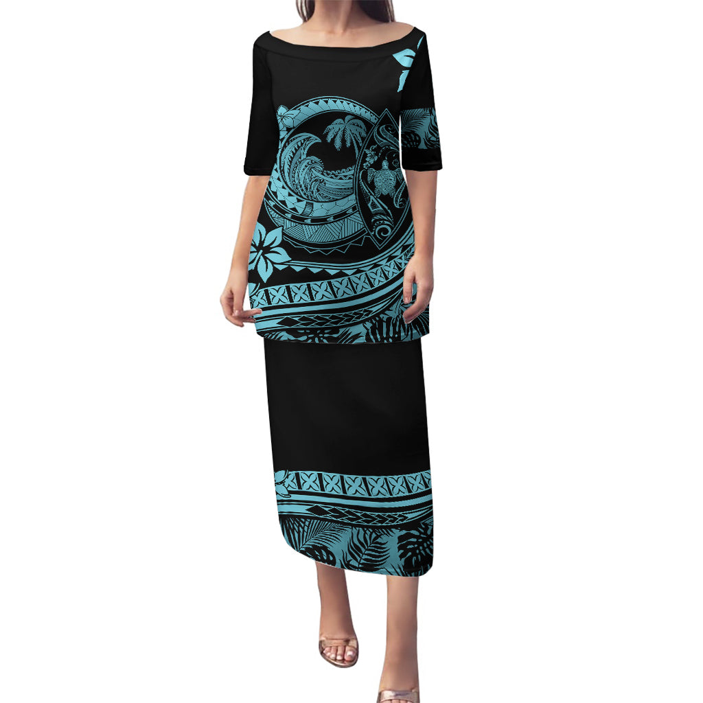 Polynesian Plumeria Puletasi Ride The Waves - Turquoise LT7 Long Dress Turquoise - Polynesian Pride