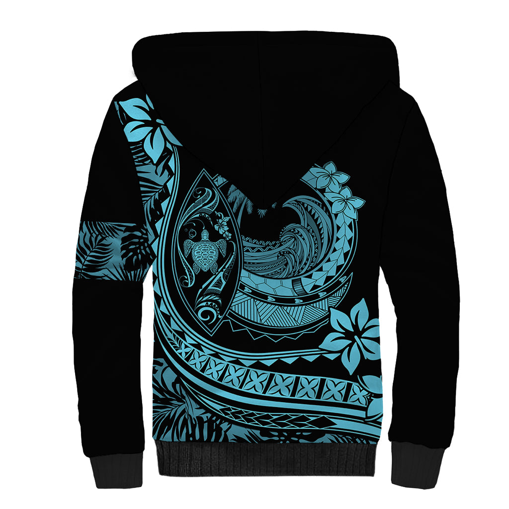 Polynesian Plumeria Sherpa Hoodie Ride The Waves - Turquoise LT7 - Polynesian Pride