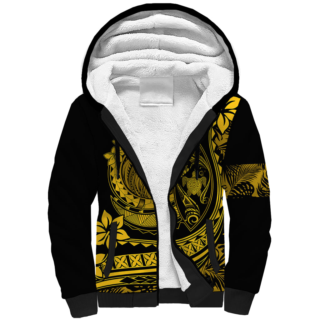 Polynesian Plumeria Sherpa Hoodie Ride The Waves - Yellow LT7 Unisex Yellow - Polynesian Pride