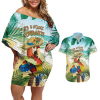 Aloha Hawaii It's 5 o'clock Somewhere Couples Matching Off Shoulder Short Dress and Hawaiian Shirt - Polynesian Pride