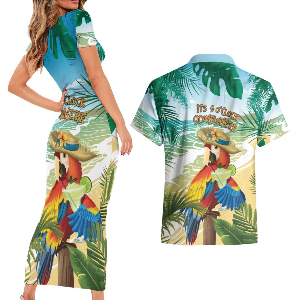Aloha Hawaii It's 5 o'clock Somewhere Couples Matching Short Sleeve Bodycon Dress and Hawaiian Shirt - Polynesian Pride