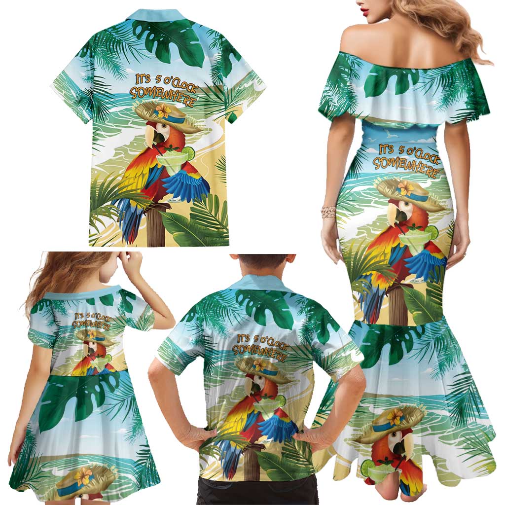 Aloha Hawaii It's 5 o'clock Somewhere Family Matching Mermaid Dress and Hawaiian Shirt - Polynesian Pride