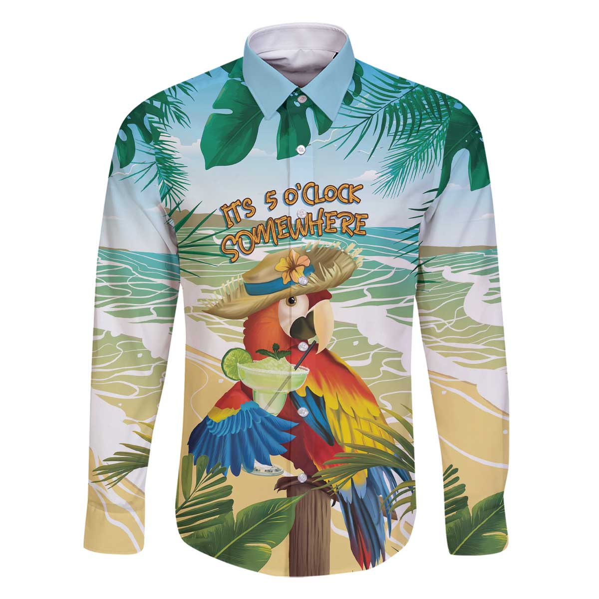 Aloha Hawaii It's 5 o'clock Somewhere Family Matching Off The Shoulder Long Sleeve Dress and Hawaiian Shirt - Polynesian Pride