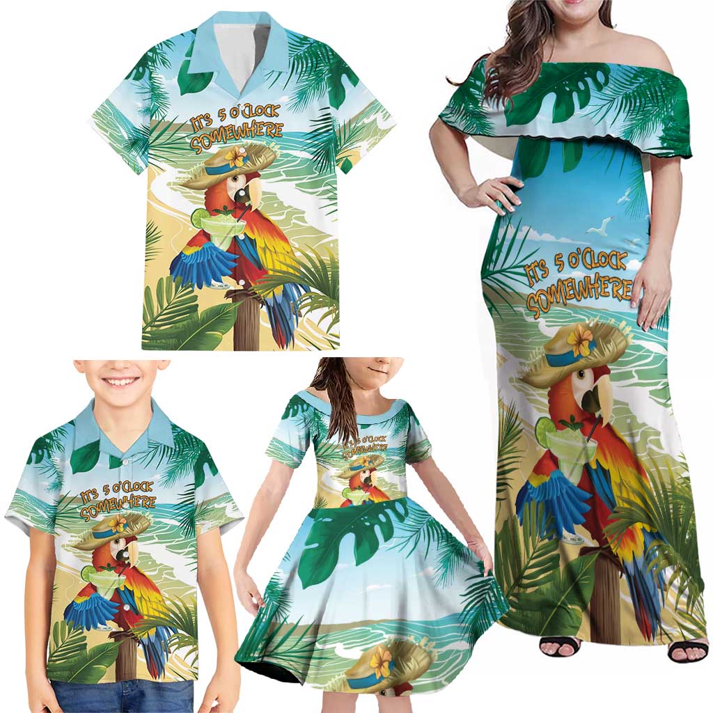Aloha Hawaii It's 5 o'clock Somewhere Family Matching Off Shoulder Maxi Dress and Hawaiian Shirt - Polynesian Pride