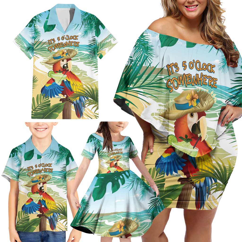Aloha Hawaii It's 5 o'clock Somewhere Family Matching Off Shoulder Short Dress and Hawaiian Shirt - Polynesian Pride