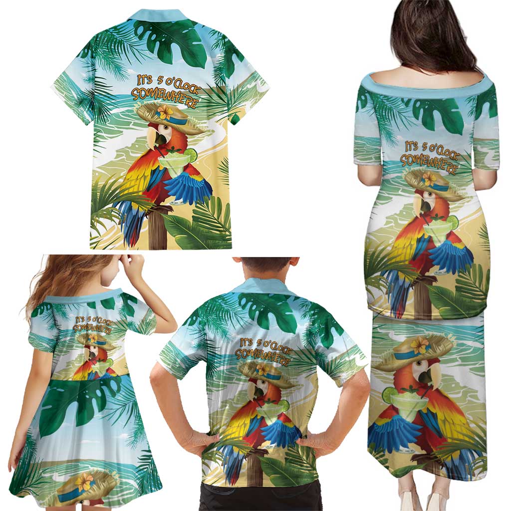 Aloha Hawaii It's 5 o'clock Somewhere Family Matching Puletasi and Hawaiian Shirt - Polynesian Pride