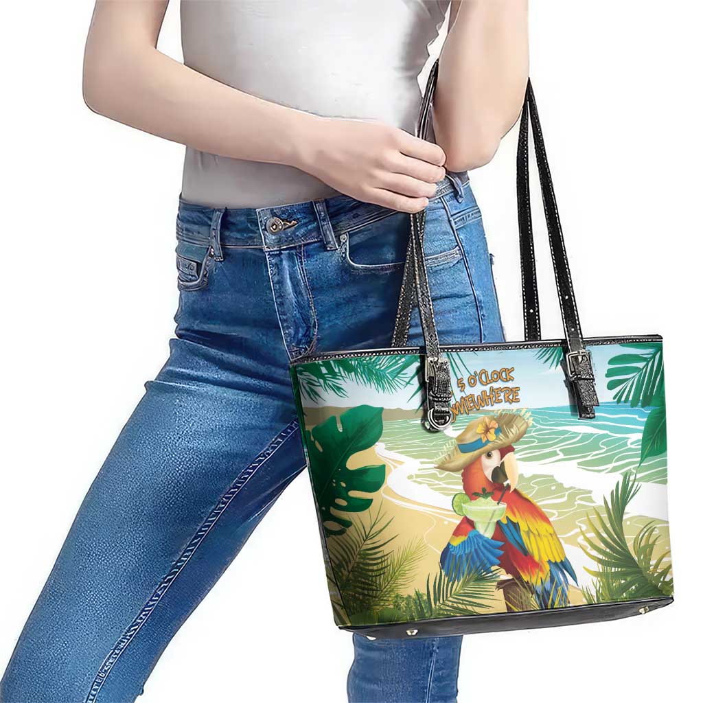 Aloha Hawaii It's 5 o'clock Somewhere Leather Tote Bag - Polynesian Pride