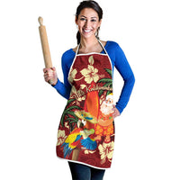 Crimson Red Tropical Christmas Hawaii Tapa Apron Aloha Santa Drink Party - Polynesian Pride