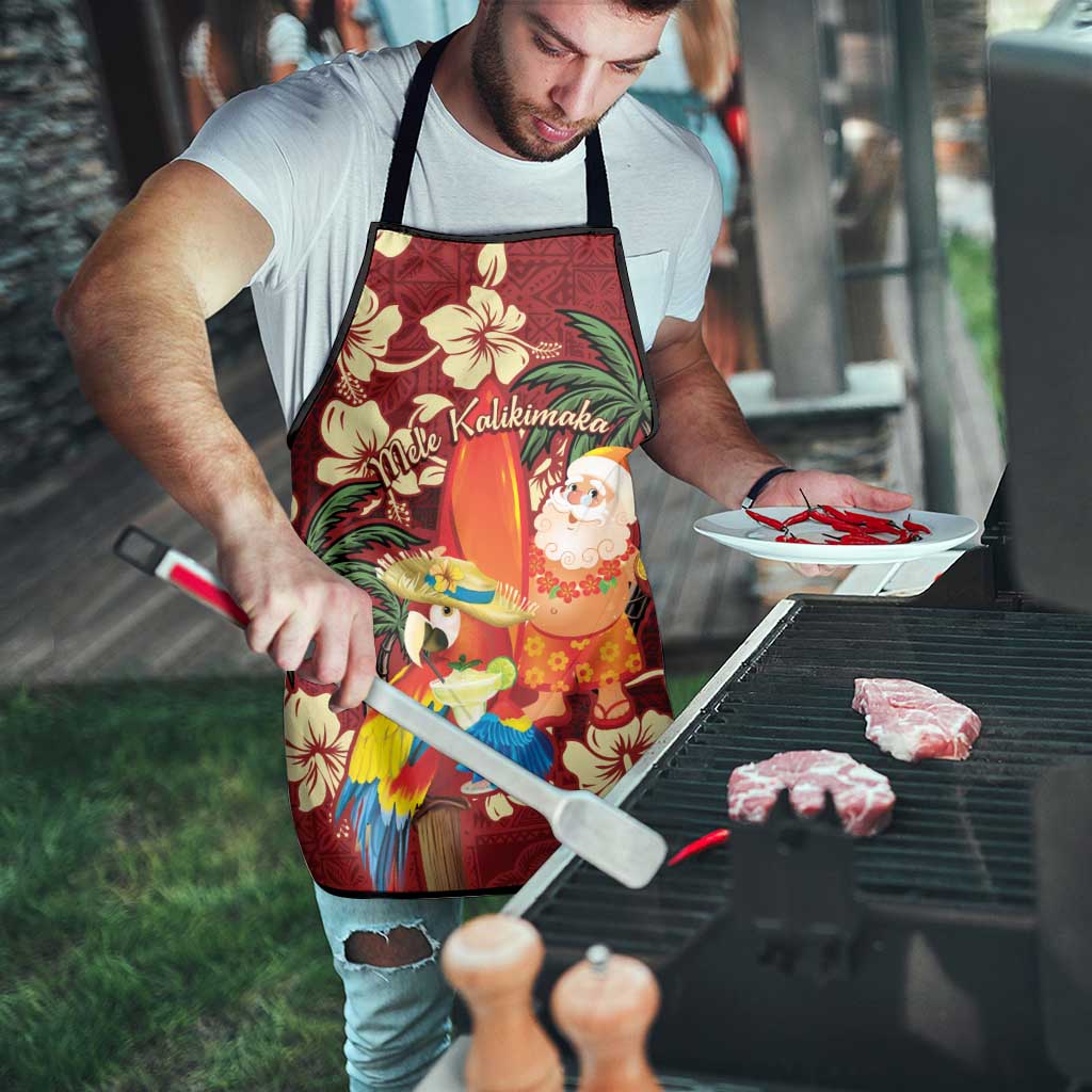 Crimson Red Tropical Christmas Hawaii Tapa Apron Aloha Santa Drink Party - Polynesian Pride