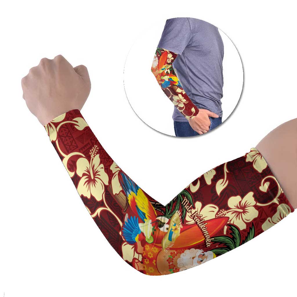 Crimson Red Tropical Christmas Hawaii Tapa Arm Sleeves Aloha Santa Drink Party - Polynesian Pride