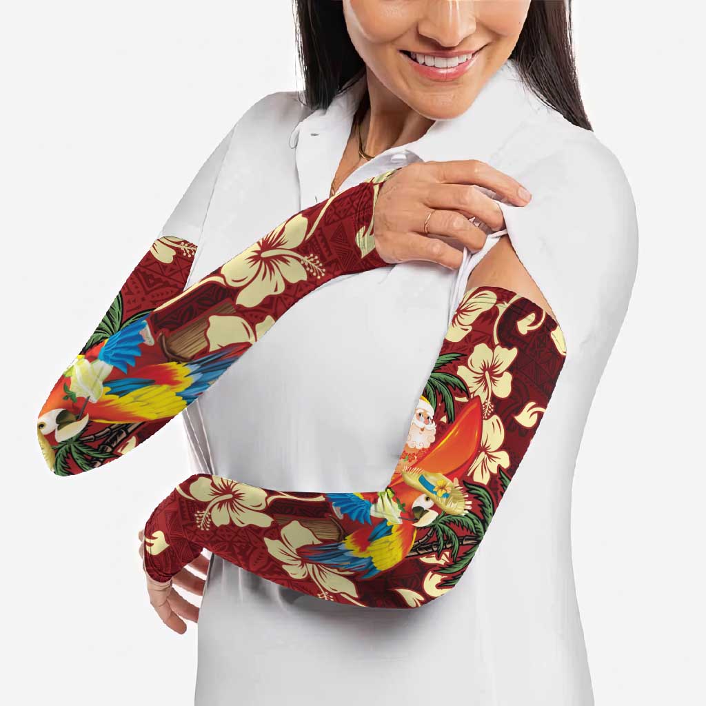 Crimson Red Tropical Christmas Hawaii Tapa Arm Sleeves Aloha Santa Drink Party - Polynesian Pride