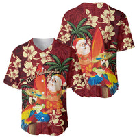 Crimson Red Tropical Christmas Hawaii Tapa Baseball Jersey Aloha Santa Drink Party - Polynesian Pride