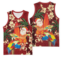 Crimson Red Tropical Christmas Hawaii Tapa Basketball Jersey Aloha Santa Drink Party - Polynesian Pride