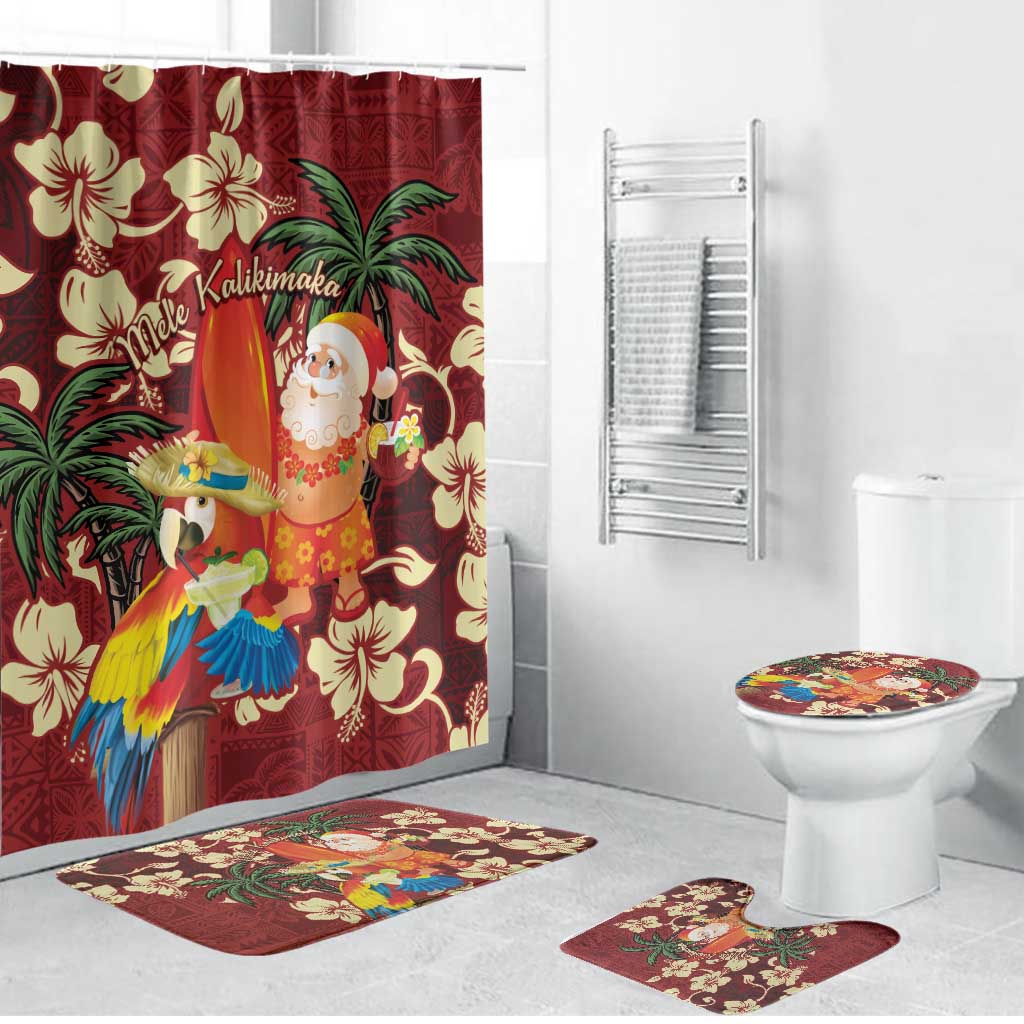 Crimson Red Tropical Christmas Hawaii Tapa Bathroom Set Aloha Santa Drink Party - Polynesian Pride