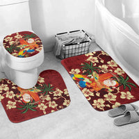 Crimson Red Tropical Christmas Hawaii Tapa Bathroom Set Aloha Santa Drink Party - Polynesian Pride