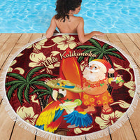 Crimson Red Tropical Christmas Hawaii Tapa Beach Blanket Aloha Santa Drink Party - Polynesian Pride