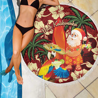Crimson Red Tropical Christmas Hawaii Tapa Beach Blanket Aloha Santa Drink Party - Polynesian Pride