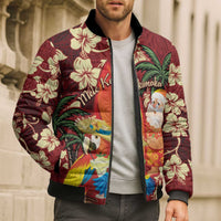 Crimson Red Tropical Christmas Hawaii Tapa Bomber Puffer Jacket Aloha Santa Drink Party - Polynesian Pride