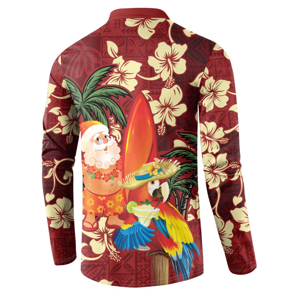 Crimson Red Tropical Christmas Hawaii Tapa Button Sweatshirt Aloha Santa Drink Party - Polynesian Pride