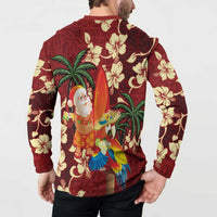 Crimson Red Tropical Christmas Hawaii Tapa Button Sweatshirt Aloha Santa Drink Party - Polynesian Pride