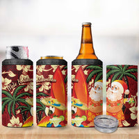 Crimson Red Tropical Christmas Hawaii Tapa 4 in 1 Can Cooler Tumbler Aloha Santa Drink Party - Polynesian Pride