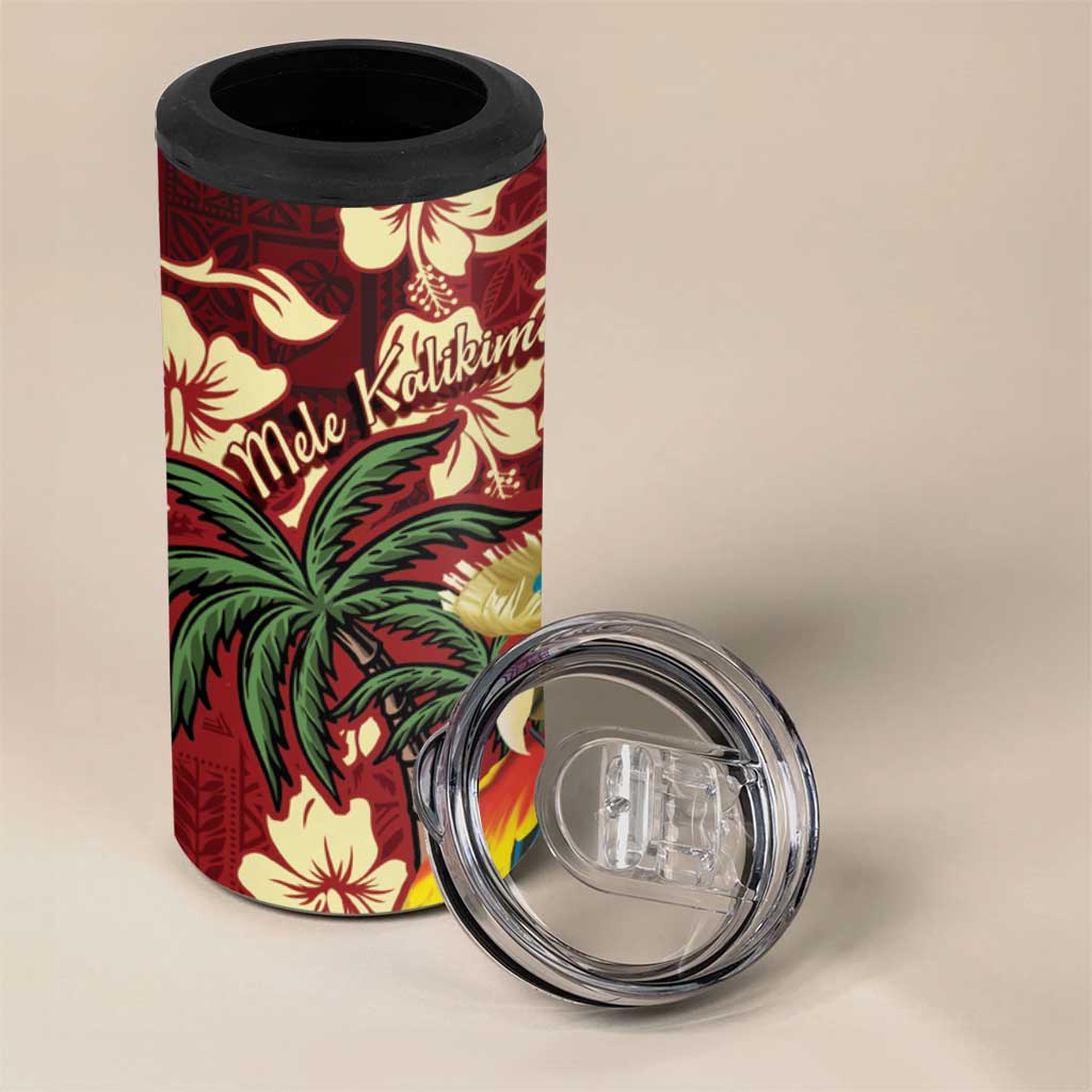 Crimson Red Tropical Christmas Hawaii Tapa 4 in 1 Can Cooler Tumbler Aloha Santa Drink Party - Polynesian Pride