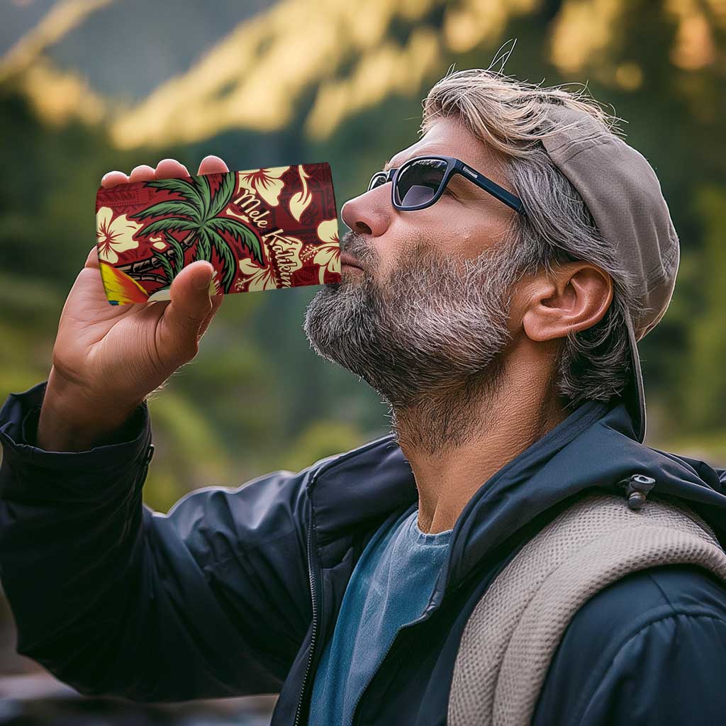 Crimson Red Tropical Christmas Hawaii Tapa 4 in 1 Can Cooler Tumbler Aloha Santa Drink Party - Polynesian Pride