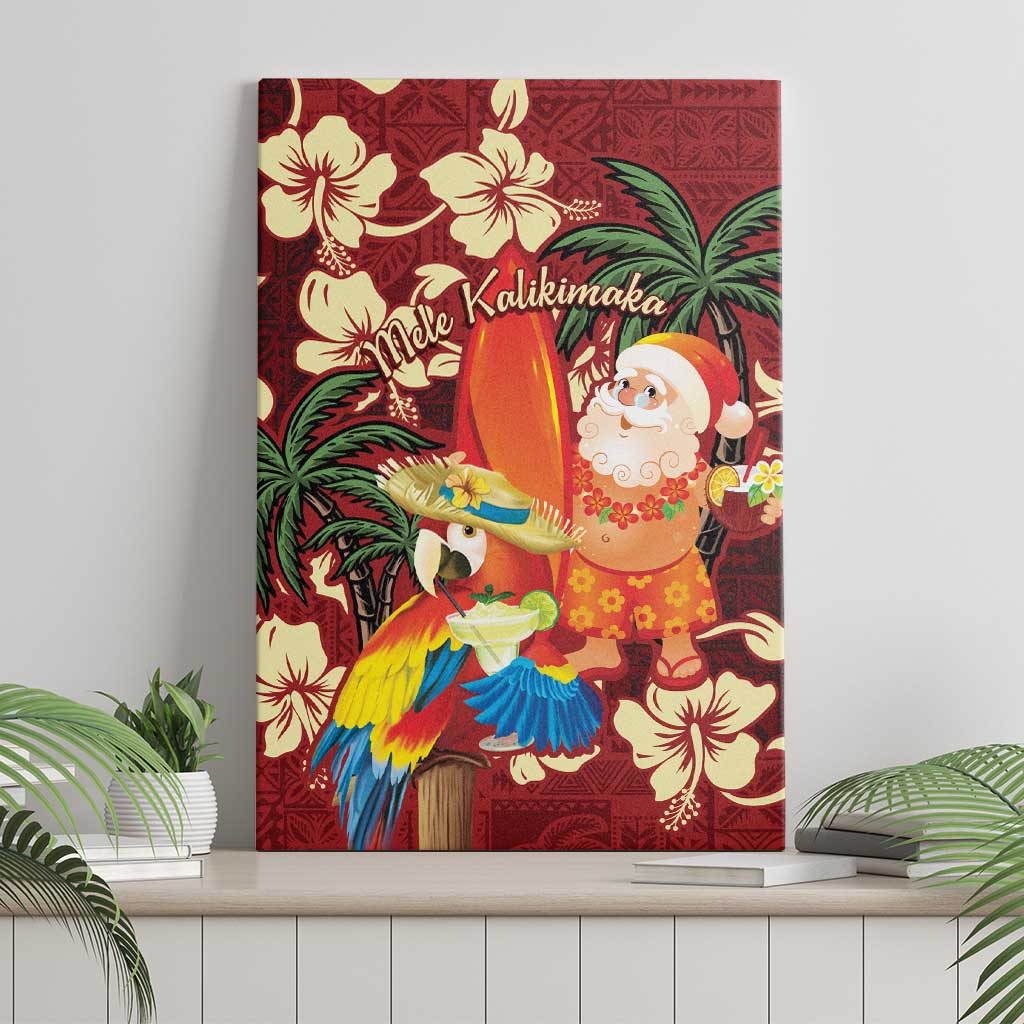 Crimson Red Tropical Christmas Hawaii Tapa Canvas Wall Art Aloha Santa Drink Party - Polynesian Pride