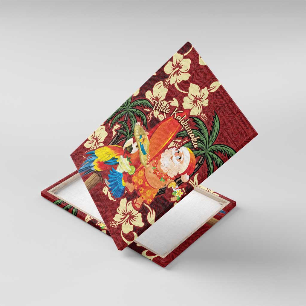 Crimson Red Tropical Christmas Hawaii Tapa Canvas Wall Art Aloha Santa Drink Party - Polynesian Pride