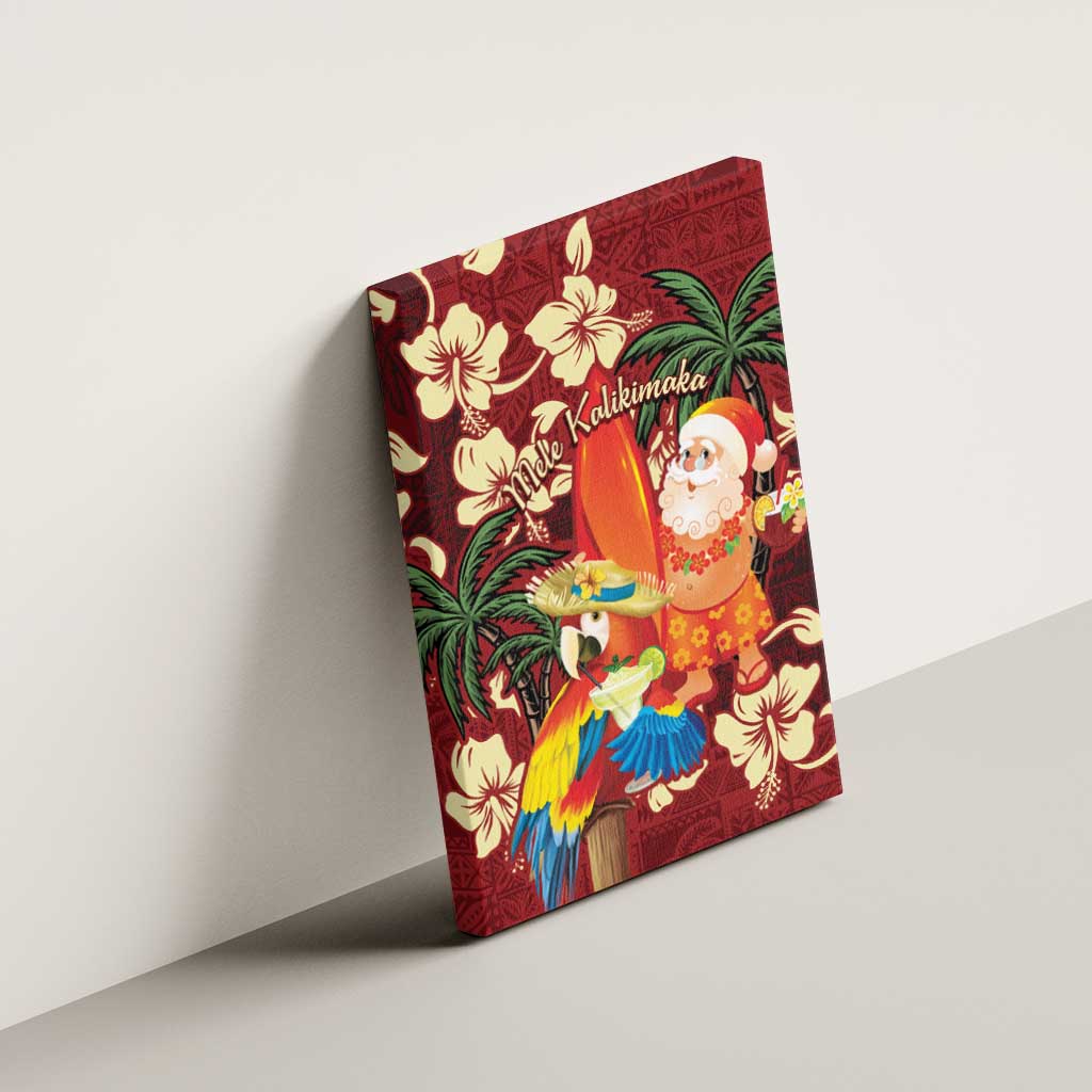 Crimson Red Tropical Christmas Hawaii Tapa Canvas Wall Art Aloha Santa Drink Party - Polynesian Pride