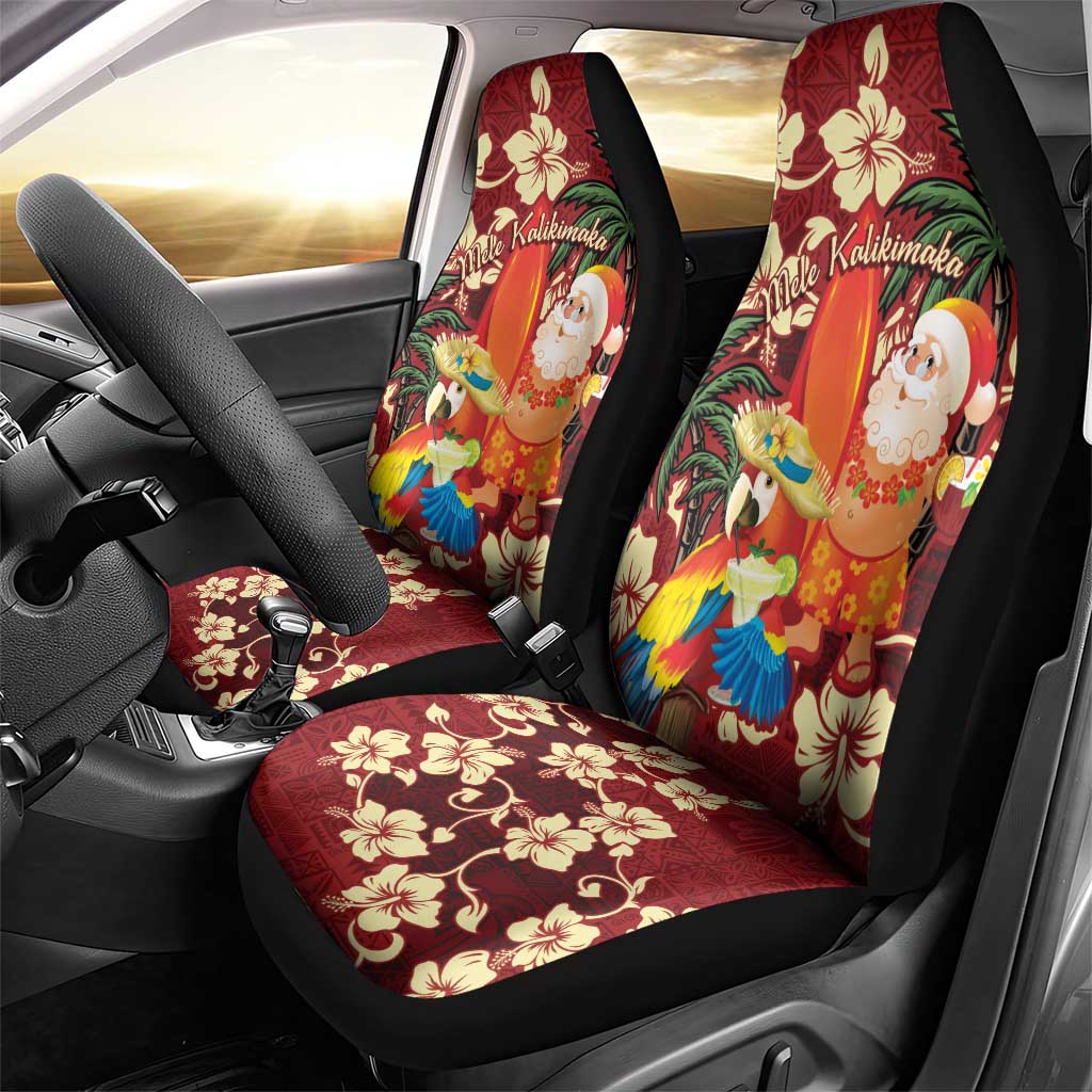 Crimson Red Tropical Christmas Hawaii Tapa Car Seat Cover Aloha Santa Drink Party - Polynesian Pride