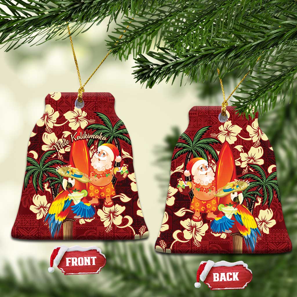 Crimson Red Tropical Christmas Hawaii Tapa Ceramic Ornament Aloha Santa Drink Party - Polynesian Pride