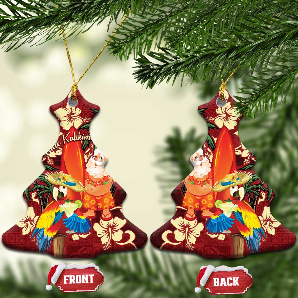 Crimson Red Tropical Christmas Hawaii Tapa Ceramic Ornament Aloha Santa Drink Party - Polynesian Pride