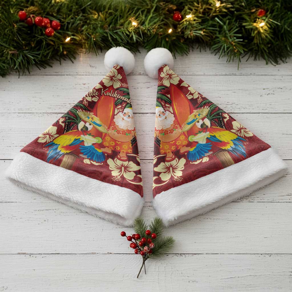 Crimson Red Tropical Christmas Hawaii Tapa Christmas Santa Hat Aloha Santa Drink Party - Polynesian Pride