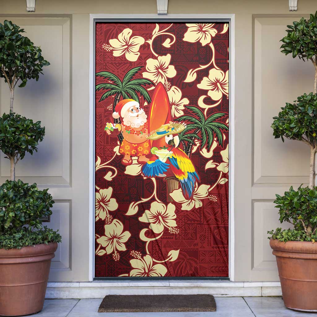 Crimson Red Tropical Christmas Hawaii Tapa Door Cover Aloha Santa Drink Party - Polynesian Pride