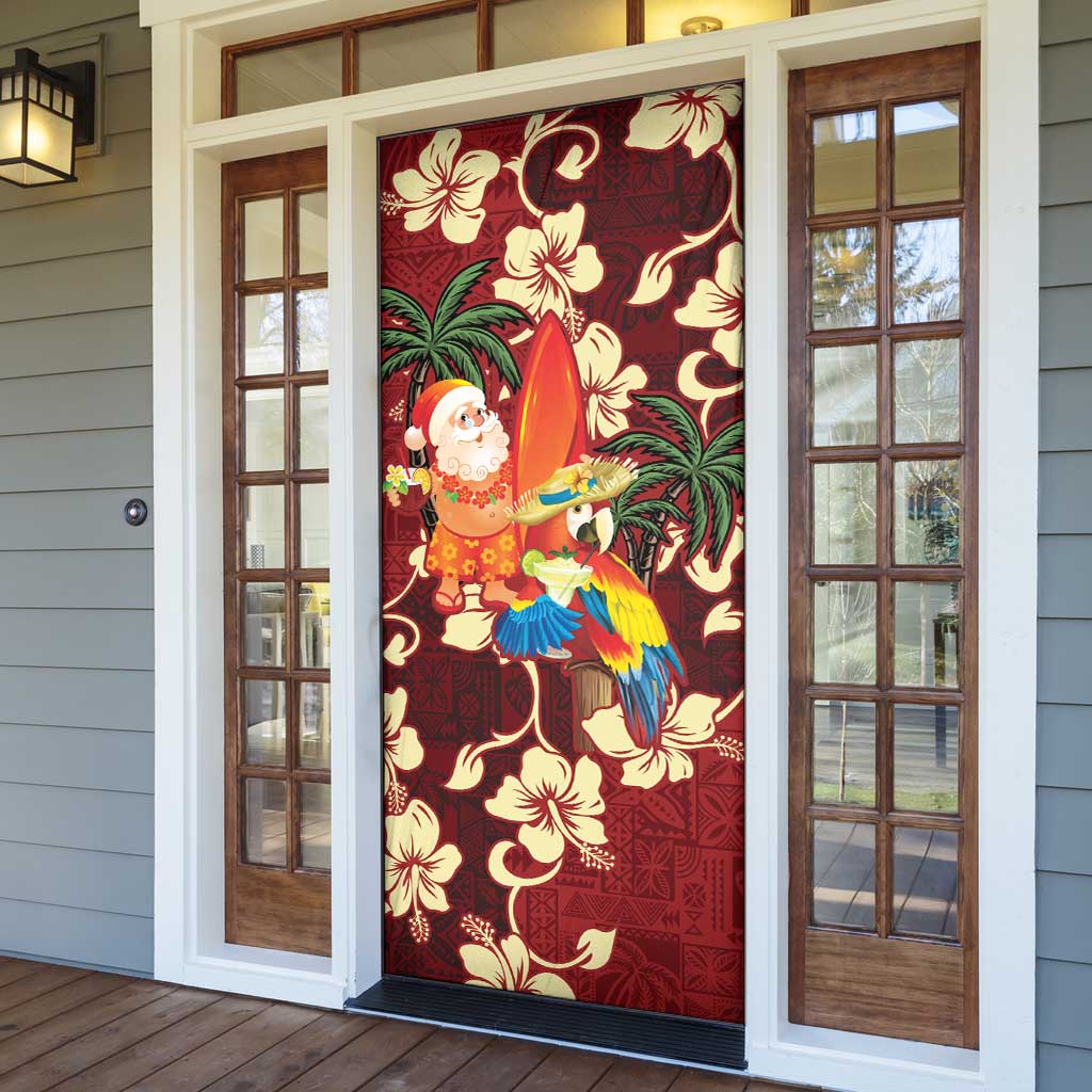 Crimson Red Tropical Christmas Hawaii Tapa Door Cover Aloha Santa Drink Party - Polynesian Pride