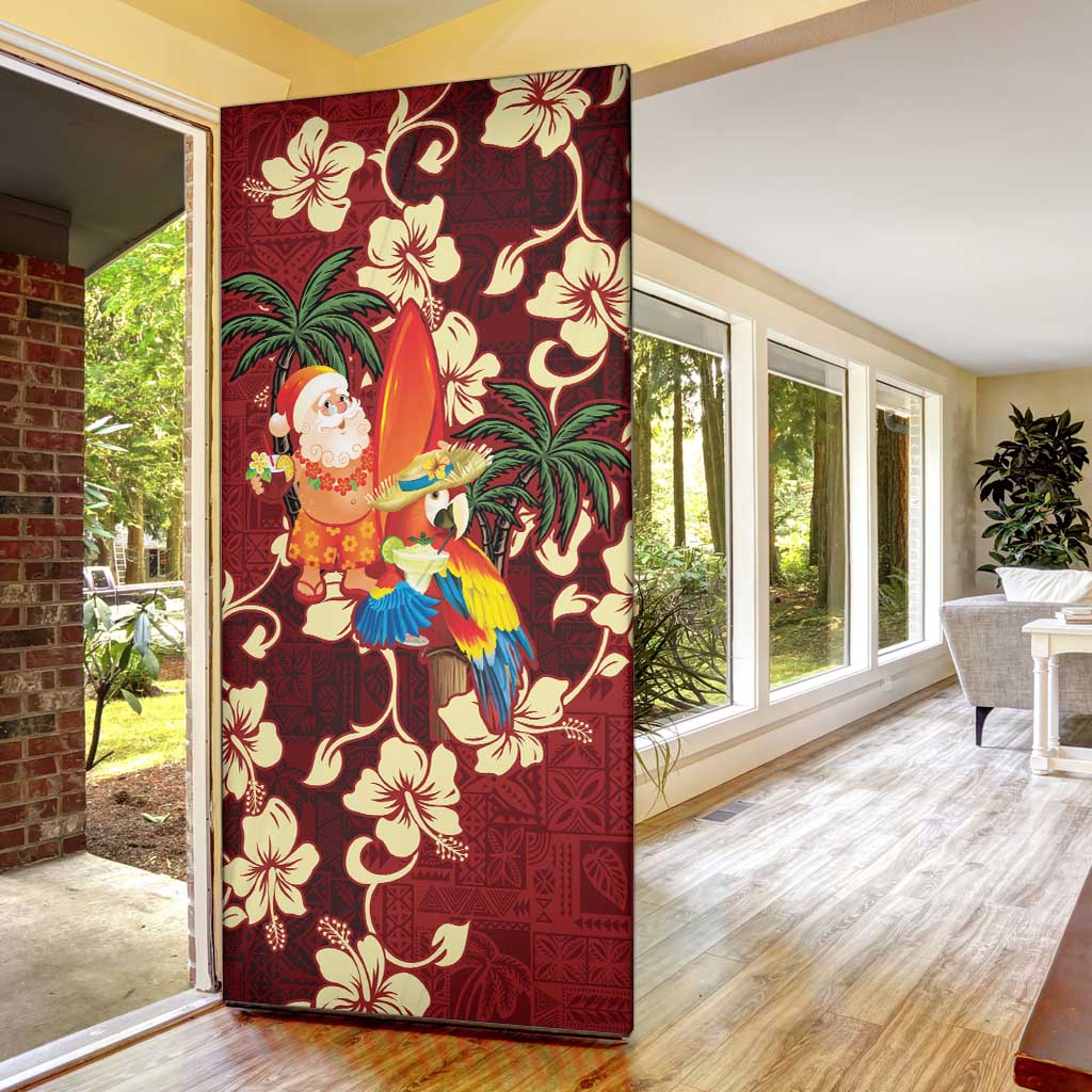 Crimson Red Tropical Christmas Hawaii Tapa Door Cover Aloha Santa Drink Party - Polynesian Pride