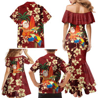 Crimson Red Tropical Christmas Hawaii Tapa Family Matching Mermaid Dress and Hawaiian Shirt Aloha Santa Drink Party - Polynesian Pride