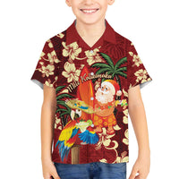 Crimson Red Tropical Christmas Hawaii Tapa Family Matching Off The Shoulder Long Sleeve Dress and Hawaiian Shirt Aloha Santa Drink Party - Polynesian Pride