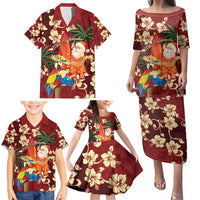 Crimson Red Tropical Christmas Hawaii Tapa Family Matching Puletasi and Hawaiian Shirt Aloha Santa Drink Party - Polynesian Pride