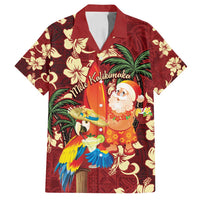 Crimson Red Tropical Christmas Hawaii Tapa Family Matching Puletasi and Hawaiian Shirt Aloha Santa Drink Party - Polynesian Pride